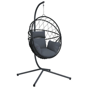 vidaXL Hanging Egg Chair with Stand Anthracite Rattan and Steel