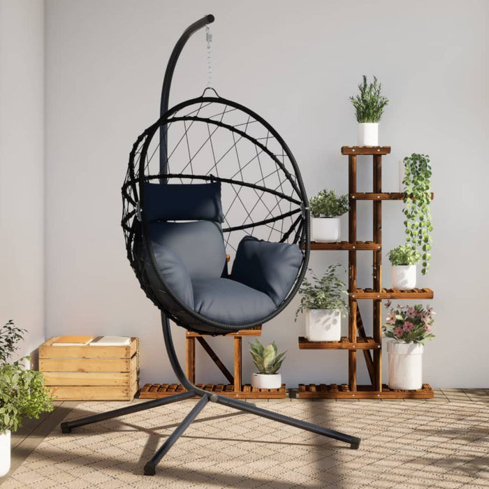 vidaXL Hanging Egg Chair with Stand Anthracite Rattan and Steel