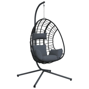 vidaXL Hanging Egg Chair with Stand Anthracite Rattan and Steel