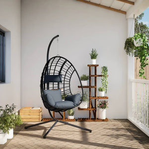 vidaXL Hanging Egg Chair with Stand Anthracite Rattan and Steel