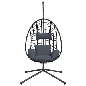 vidaXL Hanging Egg Chair with Stand Anthracite Rattan and Steel