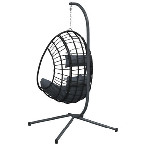 vidaXL Hanging Egg Chair with Stand Anthracite Rattan and Steel