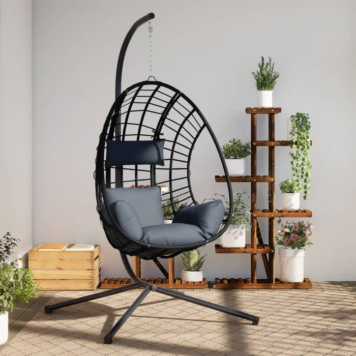 vidaXL Hanging Egg Chair with Stand Anthracite Rattan and Steel