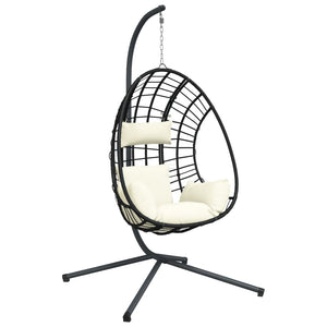 vidaXL Hanging Egg Chair with Stand Beige Rattan and Steel