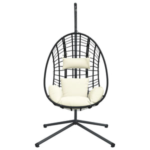 vidaXL Hanging Egg Chair with Stand Beige Rattan and Steel