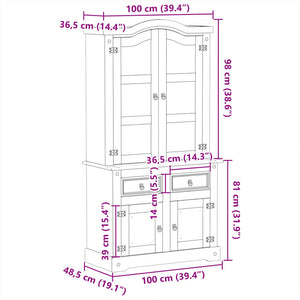 vidaXL Glass Display Cabinet Corona 100x48.5x179 cm Solid Wood Pine