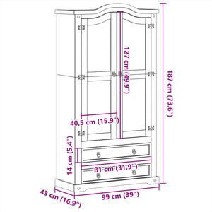 vidaXL Glass Display Cabinet Corona 99x43x187 cm Solid Wood Pine