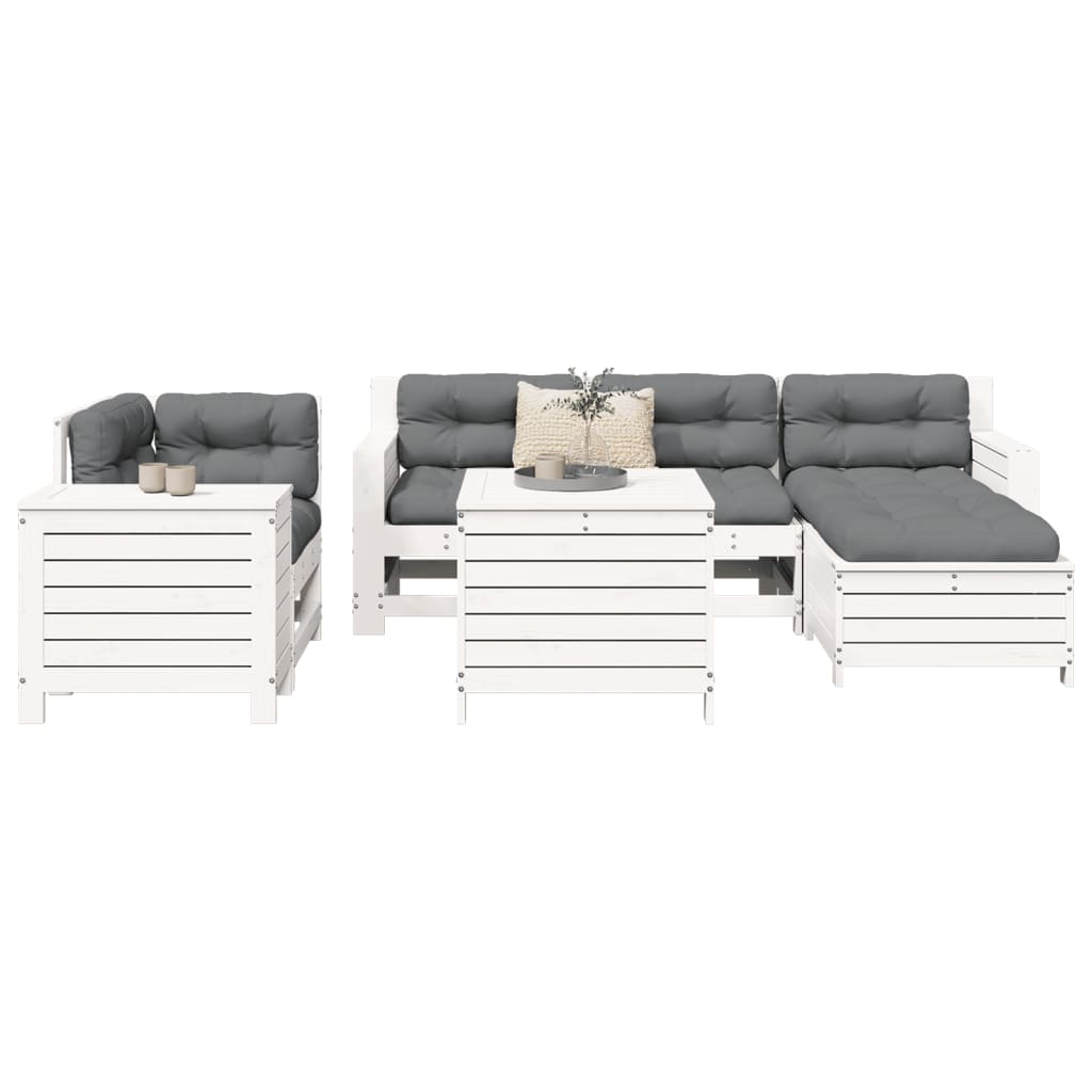 vidaXL 7 Piece Garden Sofa Set White Solid Wood Pine