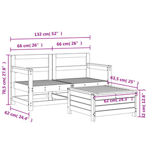 vidaXL 3 Piece Garden Sofa Set Solid Wood Pine