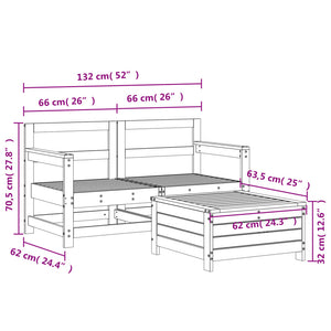 vidaXL 3 Piece Garden Sofa Set White Solid Wood Pine