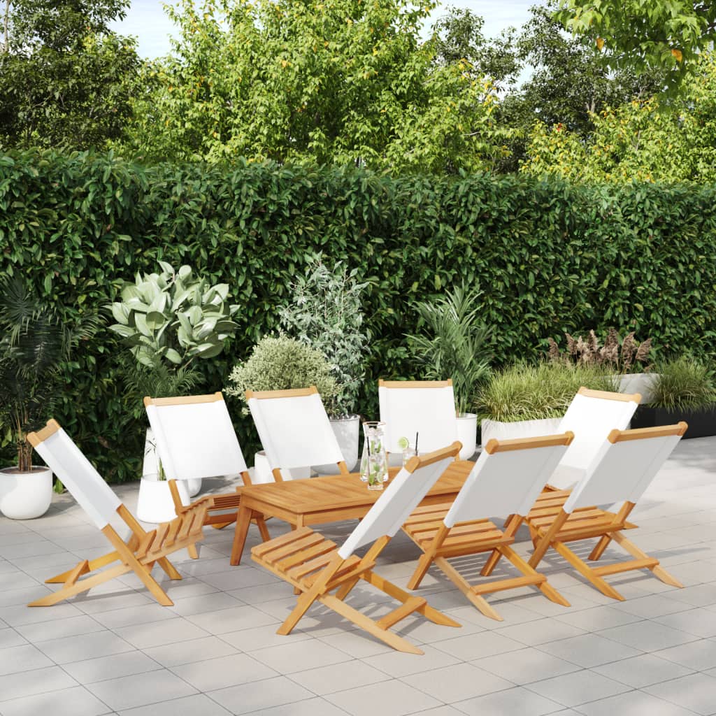 vidaXL Folding Garden Chairs 8 pcs Cream White Fabric and Solid Wood
