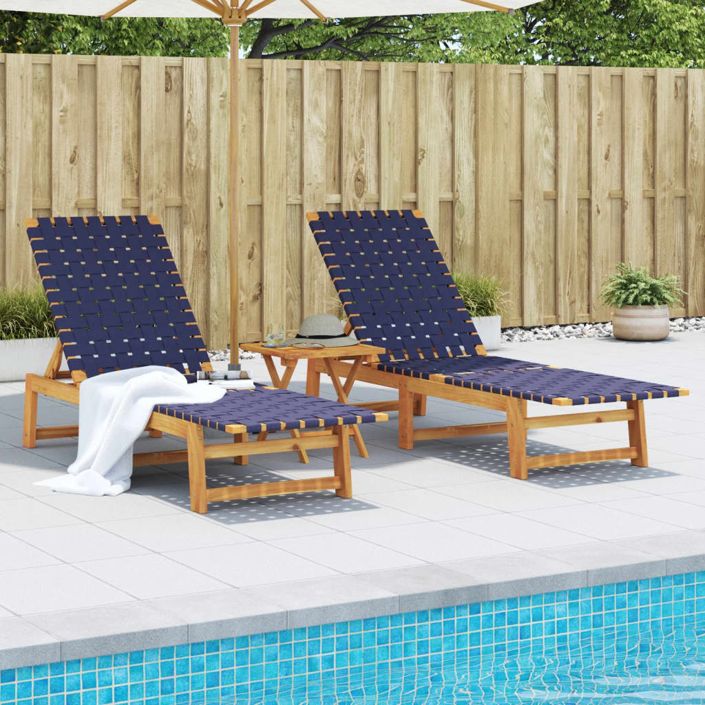 vidaXL Sun Loungers 2 pcs Dark Blue Solid Wood Acacia and Fabric