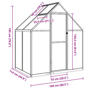 vidaXL Greenhouse with Base Frame Silver 169x114x195 cm Aluminium