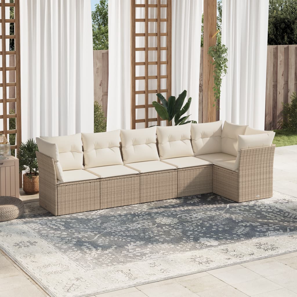 vidaXL 6 Piece Garden Sofa Set with Cushions Beige Poly Rattan