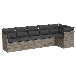 vidaXL 6 Piece Garden Sofa Set with Cushions Grey Poly Rattan