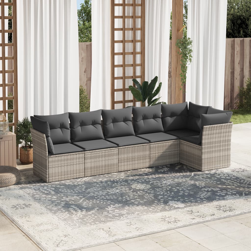 vidaXL 6 Piece Garden Sofa Set with Cushions Light Grey Poly Rattan