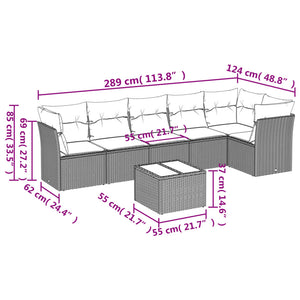 vidaXL 7 Piece Garden Sofa Set with Cushions Beige Poly Rattan