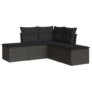 vidaXL 5 Piece Garden Sofa Set with Cushions Black Poly Rattan