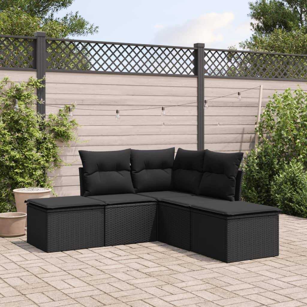 vidaXL 5 Piece Garden Sofa Set with Cushions Black Poly Rattan