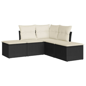 vidaXL 5 Piece Garden Sofa Set with Cushions Black Poly Rattan