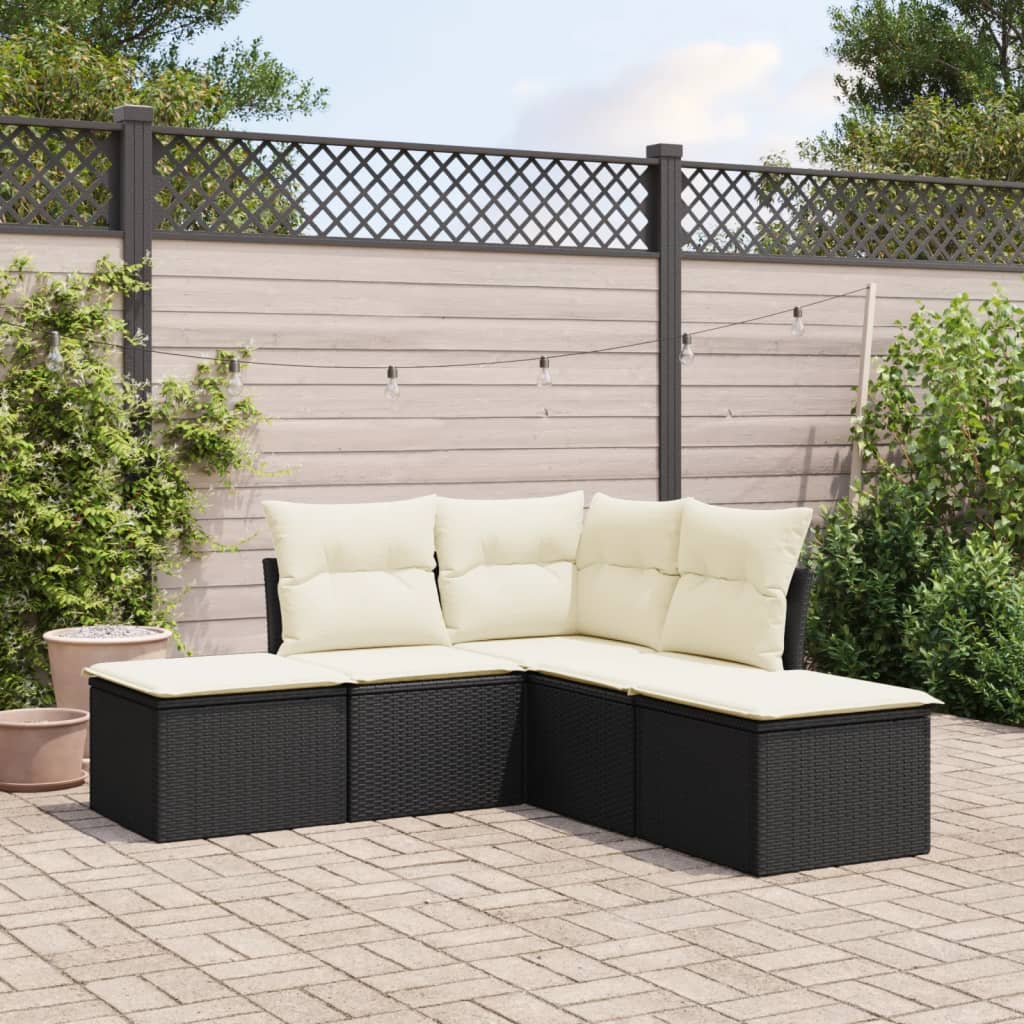 vidaXL 5 Piece Garden Sofa Set with Cushions Black Poly Rattan