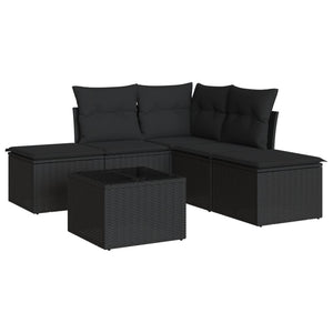 vidaXL 6 Piece Garden Sofa Set with Cushions Black Poly Rattan