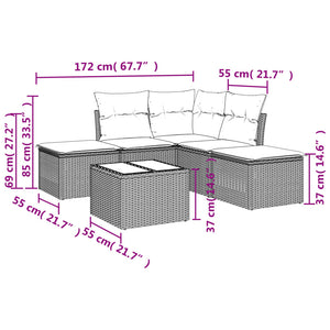 vidaXL 6 Piece Garden Sofa Set with Cushions Black Poly Rattan