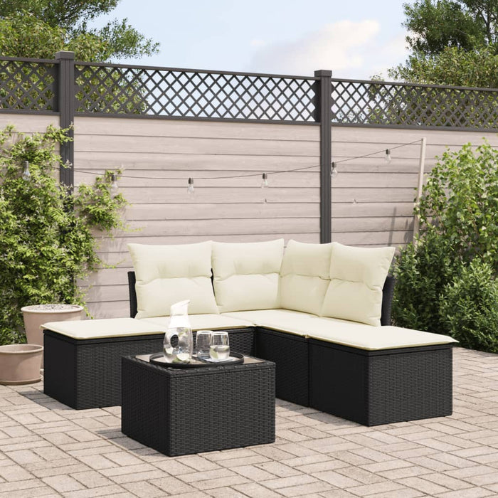 vidaXL 6 Piece Garden Sofa Set with Cushions Black Poly Rattan