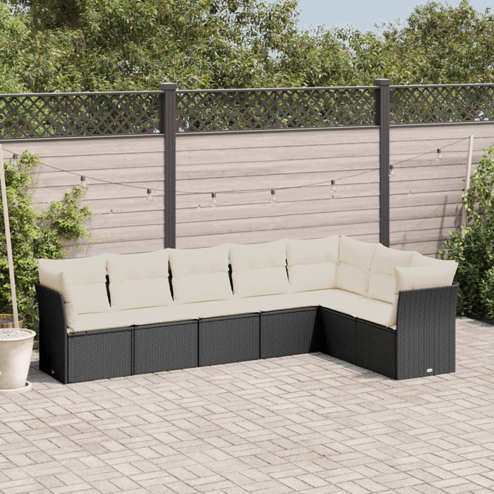 vidaXL 7 Piece Garden Sofa Set with Cushions Black Poly Rattan