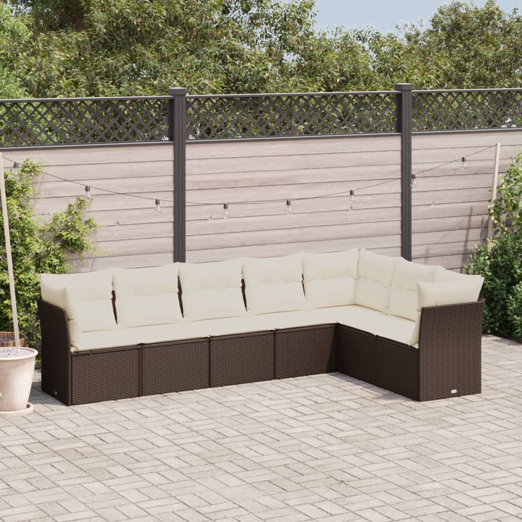 vidaXL 7 Piece Garden Sofa Set with Cushions Brown Poly Rattan