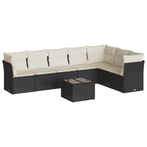 vidaXL 8 Piece Garden Sofa Set with Cushions Black Poly Rattan