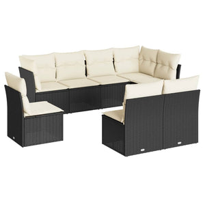 vidaXL 8 Piece Garden Sofa Set with Cushions Black Poly Rattan