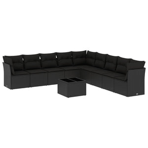 vidaXL 10 Piece Garden Sofa Set with Cushions Black Poly Rattan