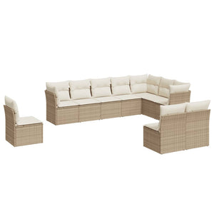 vidaXL 10 Piece Garden Sofa Set with Cushions Beige Poly Rattan