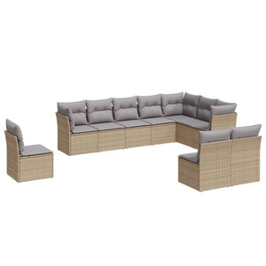 vidaXL 10 Piece Garden Sofa Set with Cushions Beige Poly Rattan