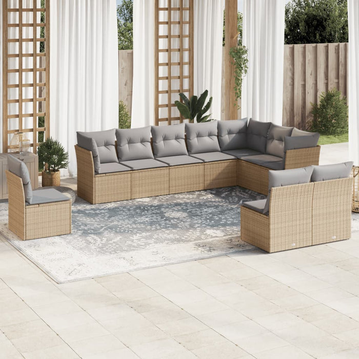 vidaXL 10 Piece Garden Sofa Set with Cushions Beige Poly Rattan