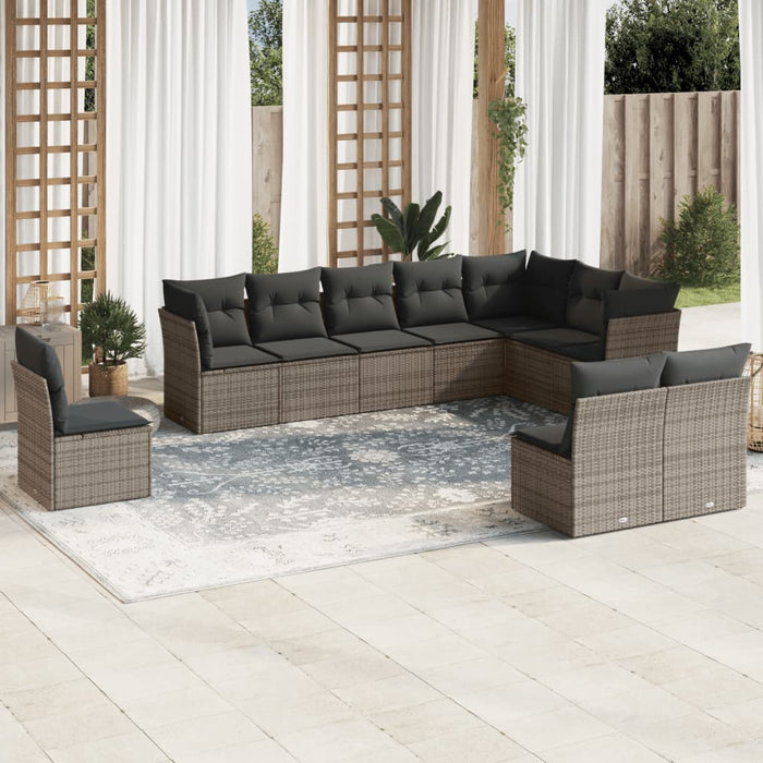 vidaXL 10 Piece Garden Sofa Set with Cushions Grey Poly Rattan