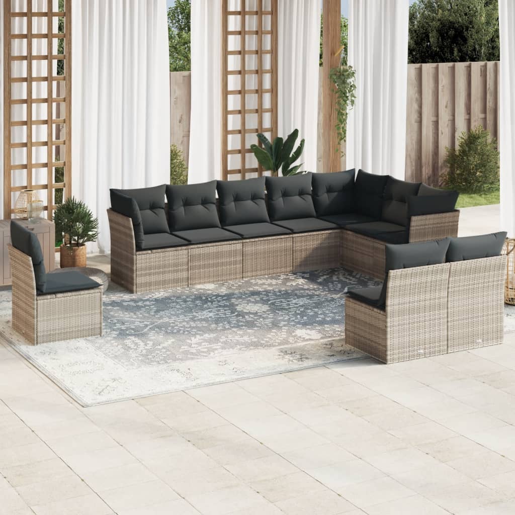 vidaXL 10 Piece Garden Sofa Set with Cushions Light Grey Poly Rattan