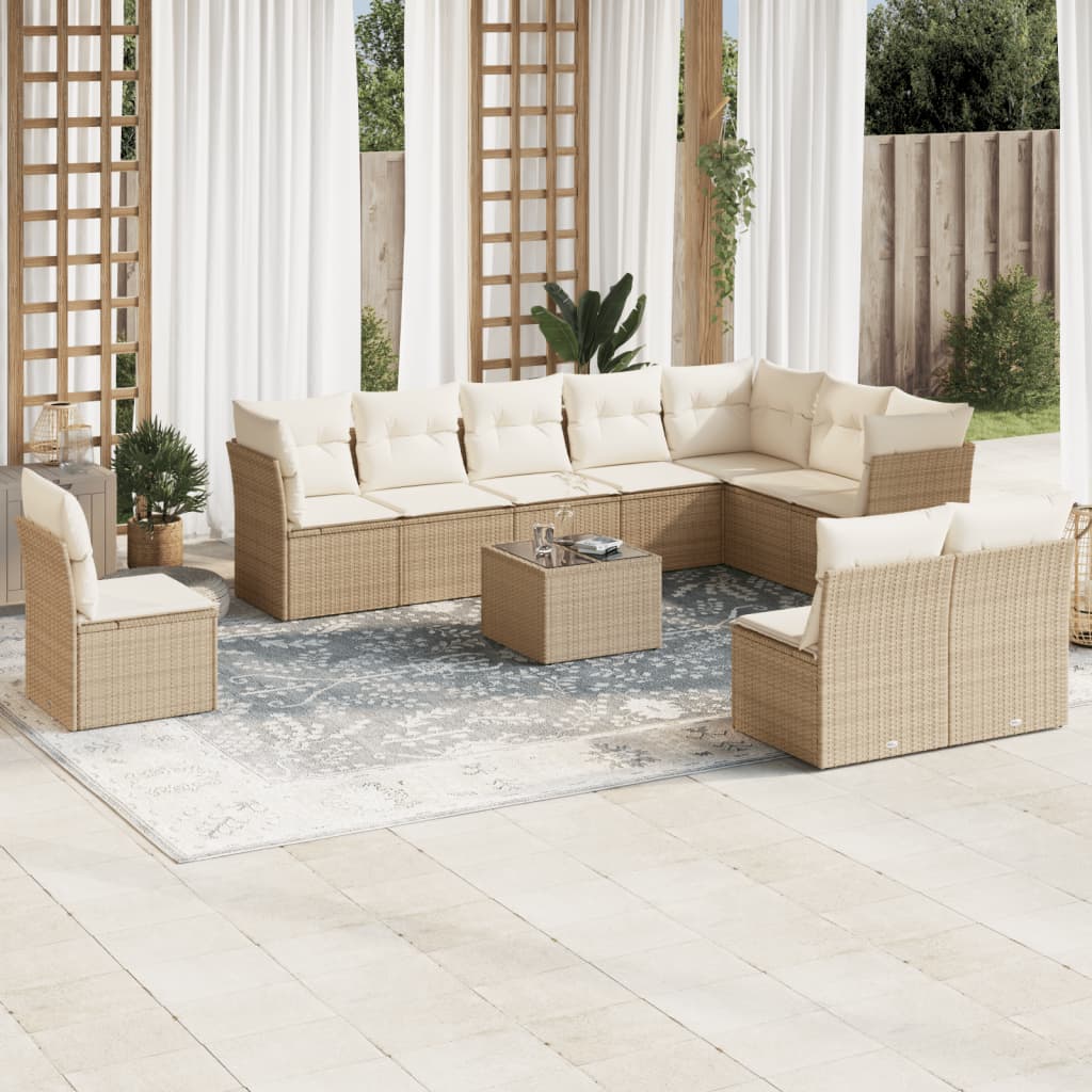 vidaXL 11 Piece Garden Sofa Set with Cushions Beige Poly Rattan