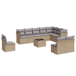 vidaXL 11 Piece Garden Sofa Set with Cushions Beige Poly Rattan