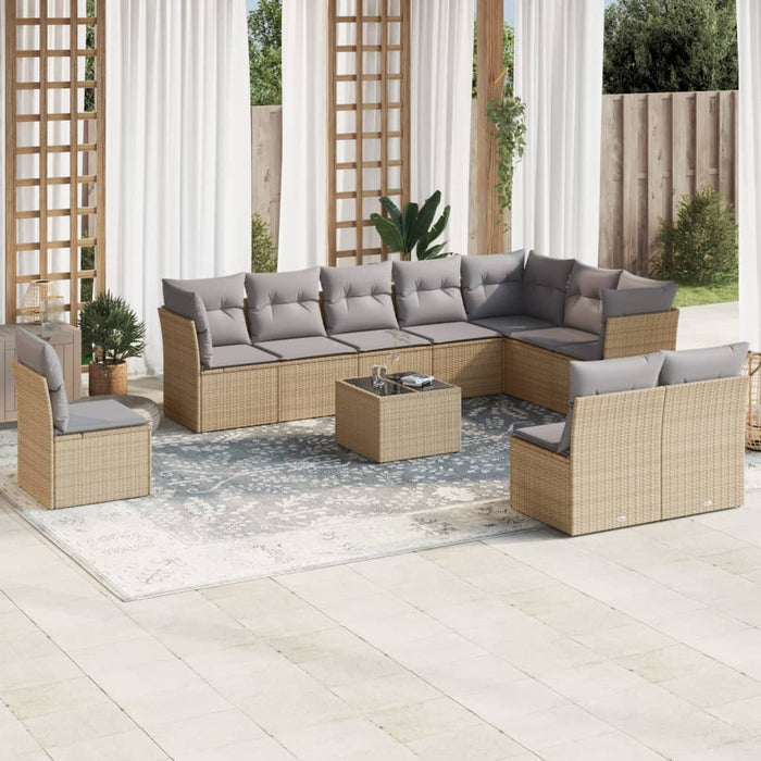 vidaXL 11 Piece Garden Sofa Set with Cushions Beige Poly Rattan