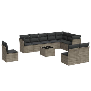 vidaXL 11 Piece Garden Sofa Set with Cushions Grey Poly Rattan