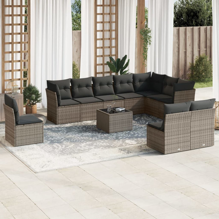 vidaXL 11 Piece Garden Sofa Set with Cushions Grey Poly Rattan