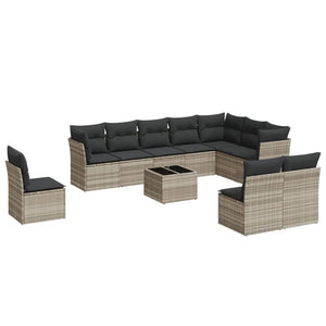 vidaXL 11 Piece Garden Sofa Set with Cushions Light Grey Poly Rattan