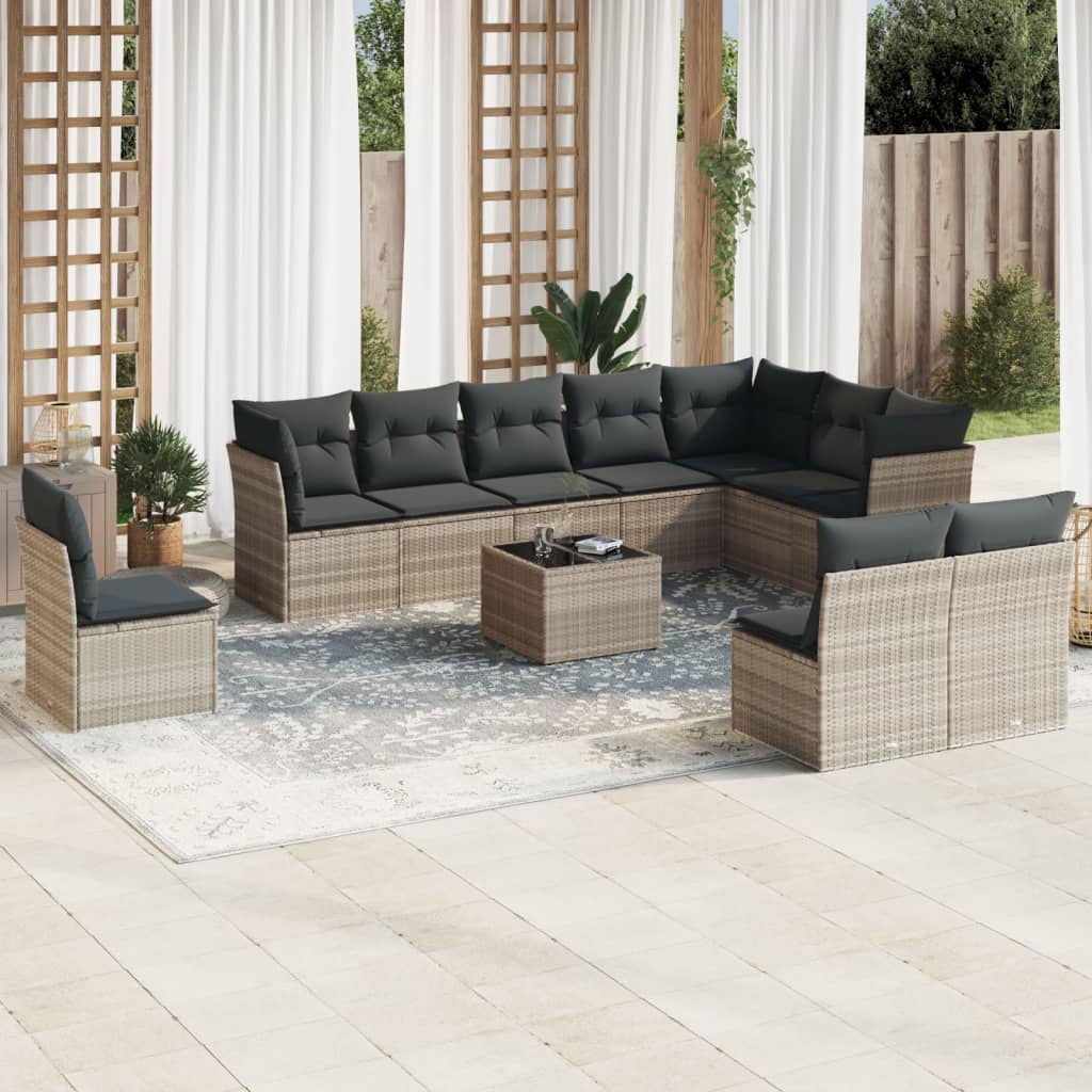 vidaXL 11 Piece Garden Sofa Set with Cushions Light Grey Poly Rattan