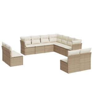 vidaXL 11 Piece Garden Sofa Set with Cushions Beige Poly Rattan