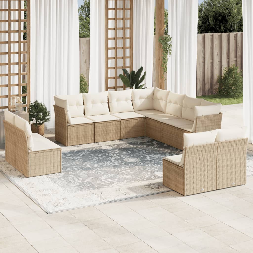 vidaXL 11 Piece Garden Sofa Set with Cushions Beige Poly Rattan