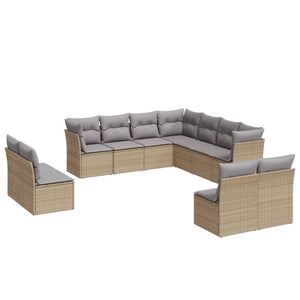 vidaXL 11 Piece Garden Sofa Set with Cushions Beige Poly Rattan