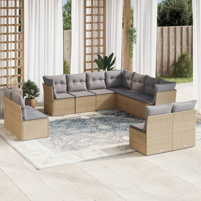 vidaXL 11 Piece Garden Sofa Set with Cushions Beige Poly Rattan