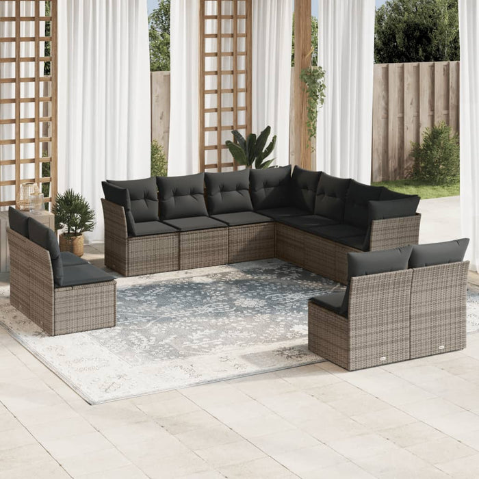 vidaXL 11 Piece Garden Sofa Set with Cushions Grey Poly Rattan